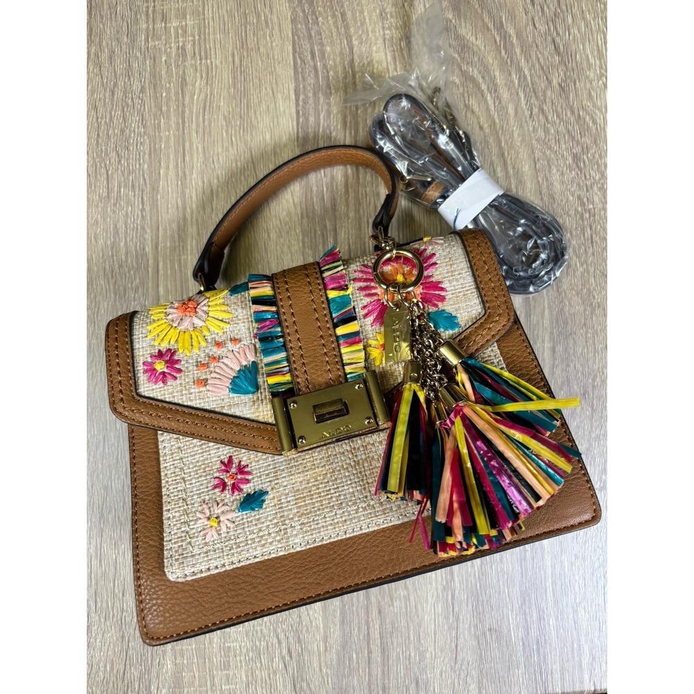ALDO Oluniel Top Handle Satchel Bag with Floral Embroidery and Tassels